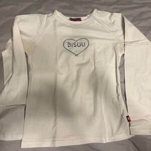 Bisou Bisou Cream Long Sleeve Tee with Heart Design